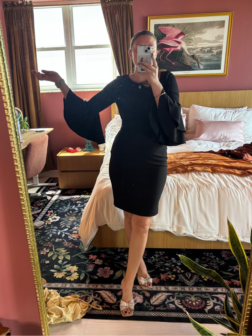 Calvin Klein Black Ruffle-Sleeve Mini Dress
